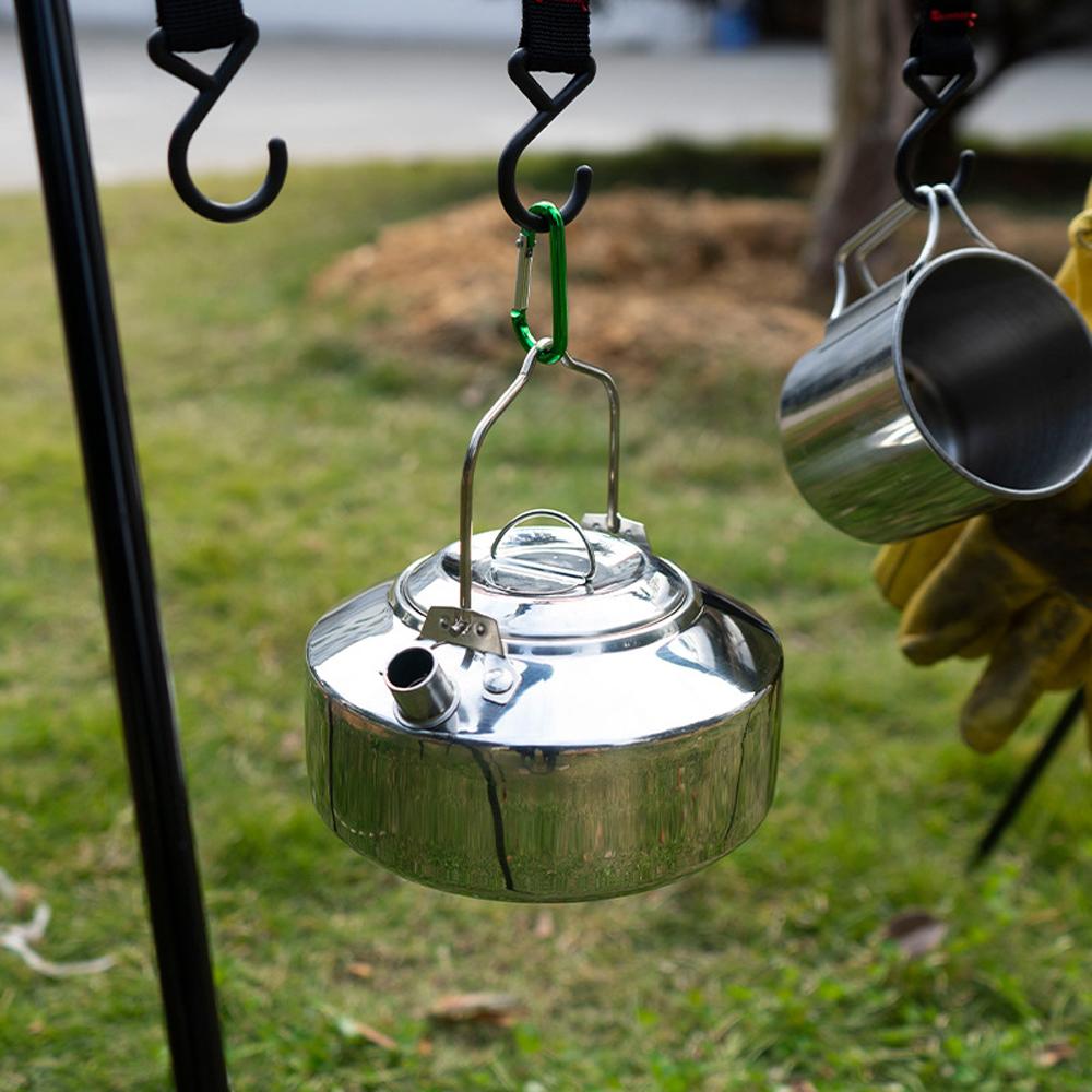 Outdoor Stainless Steel Kettle Locking Handle Camping Hung Pot Portable Coffee Pot Picnic Cooker 1L Teapot Cooking Accessory