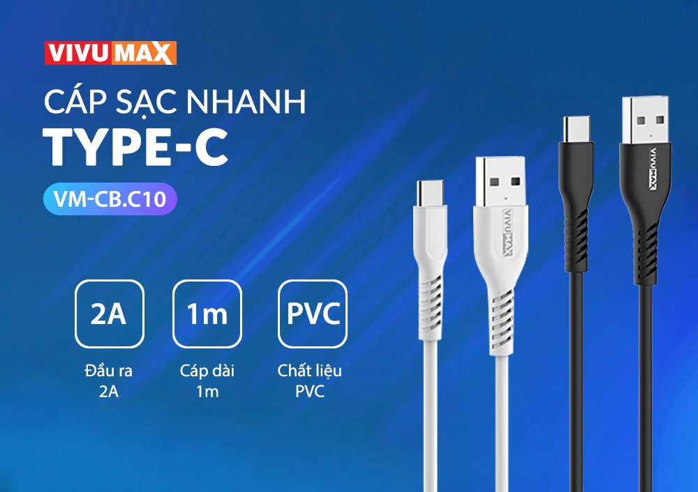 Cáp Sạc Nhanh và Truyền Dữ Liệu VivuMax C10 đầu sạc Type C – Hàng Chính Hãng