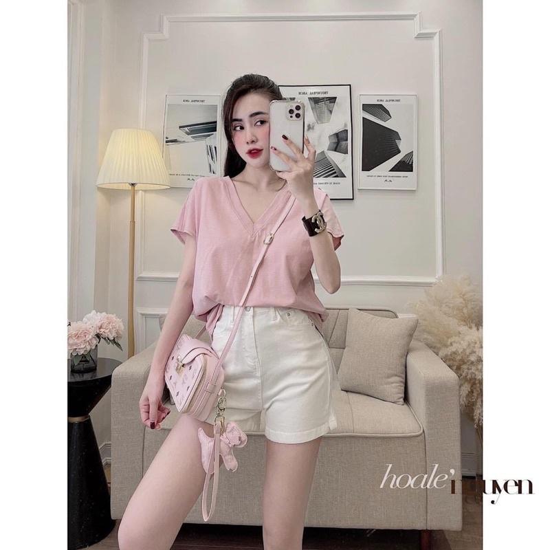 áo thun cổ tim/áo phông nữ màu trơn