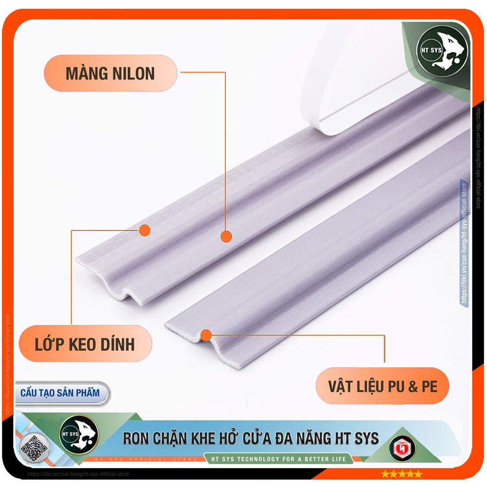 Ron Chặn Khe Cửa HT SYS - Chất Liệu PU Và PE Cải Tiến - Cuộn Ron Chặn Khe Cửa, Chân Cửa, Khung Cửa - Ngăn Gió Lùa, Cách Âm, Chống Bụi, Ngăn Côn Trùng, Chống Thoát Khí Điều Hòa - Hàng Chính Hãng