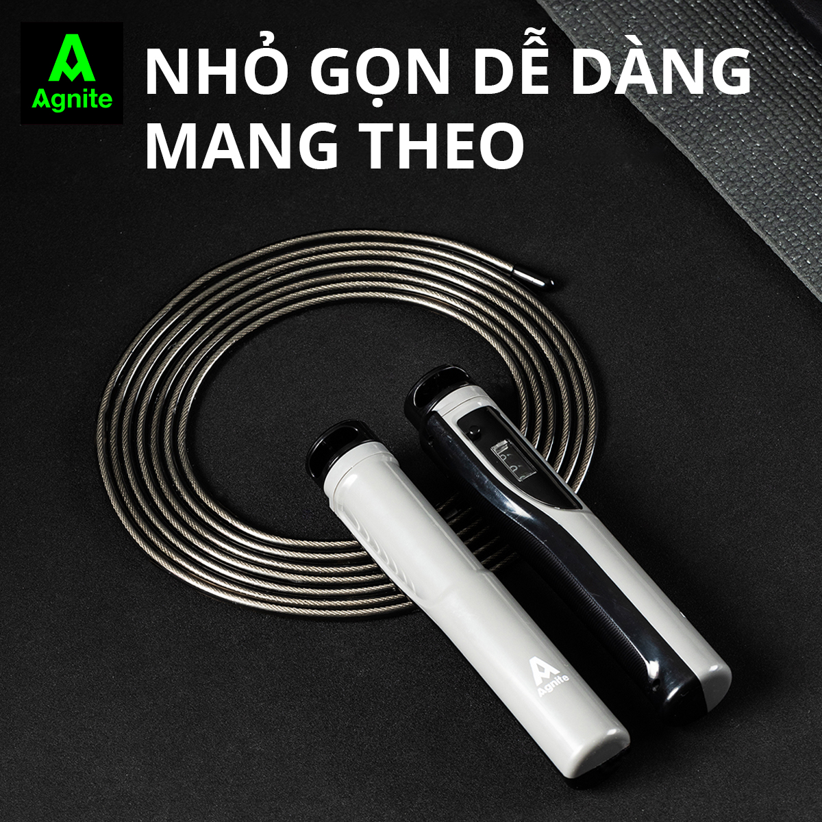 Dây nhảy thể dục lõi thép, dây PVC đếm số tự động Agnite - dây nhảy tại nhà hỗ trợ giảm cân, tập luyện tại nhà, boxing, muaythai