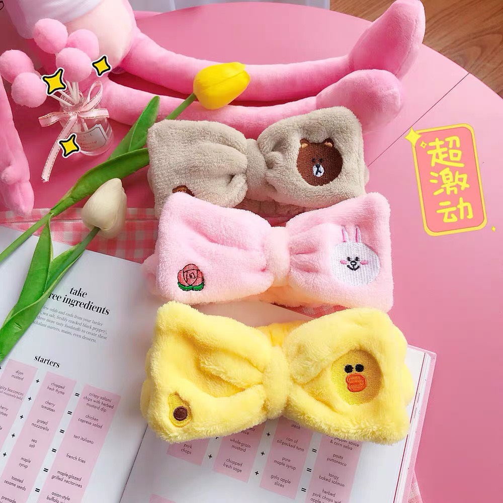 Băng đô nơ to bản lông dày xinh xắn, băng đô rửa mặt hoạt hình cute BD32