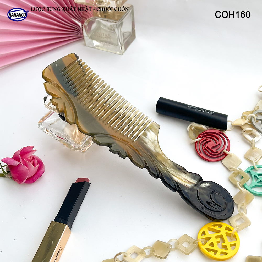 Lược Sừng Vân Nưa Chuôi Cuốn Họa Tiết Uốn Lượn Sắc Sảo, Chăm sóc tóc - COH160