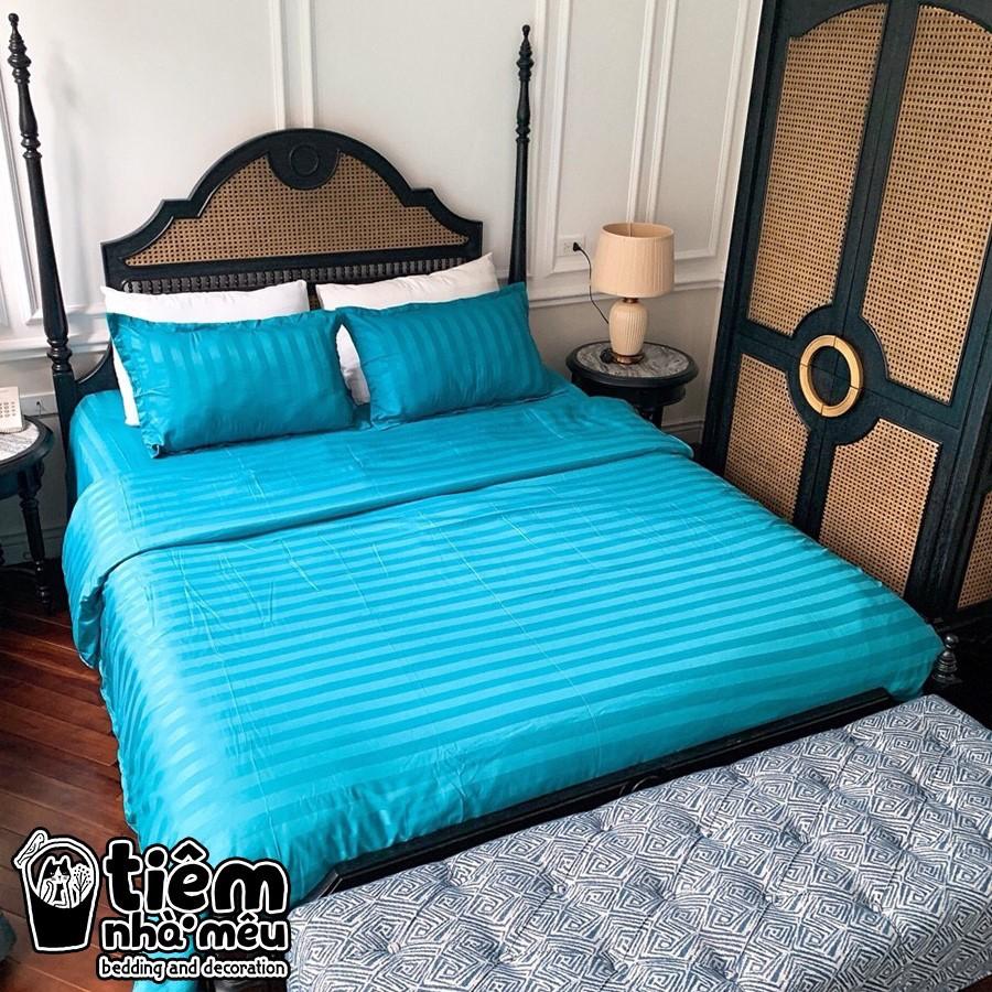 Bộ Chăn Ga Gối Cotton 3F m6/m8/2m -Tiệm Nhà Mêu Set 4 Món Hoạ Tiết Kẻ Mờ Chuyên Dùng Cho HOMESTAY - KHÁCH SẠN