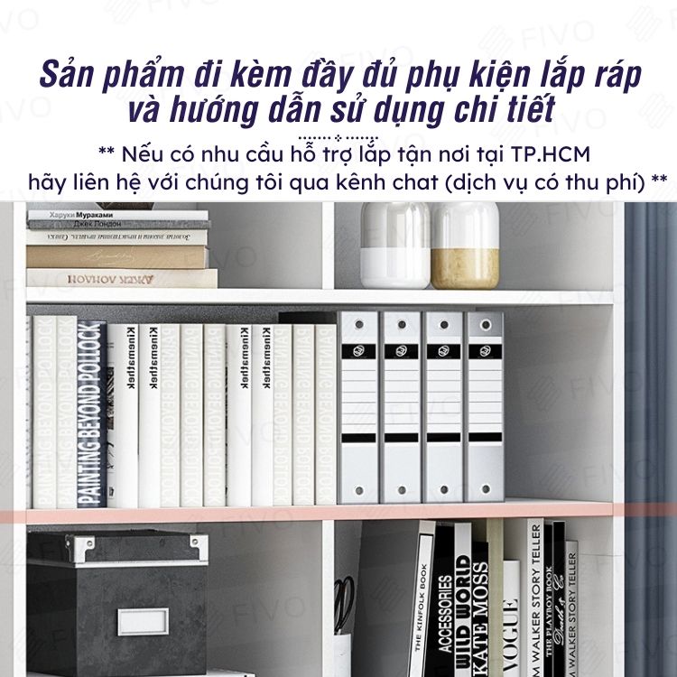 Kệ Để Sách Gỗ MDF FIVO FB70 (40 x 24 x 179cm) Đa Tầng Tiết Kiệm Không Gian (Có Tấm Lưng Phía Sau) - Hàng Chính Hãng