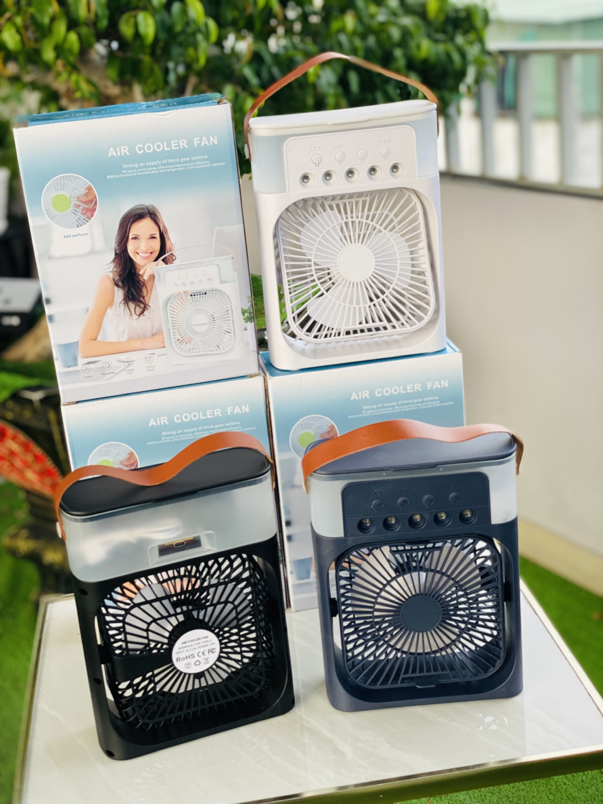 Quạt Điều Hòa Hơi Nước Mini A60 600ml , Quạt Phun Sương Tạo Ẩm Làm Mát Để Bàn Văn Phòng 5 Vòi Phun Đèn Led Nhiều Màu hàng nhập khẩu