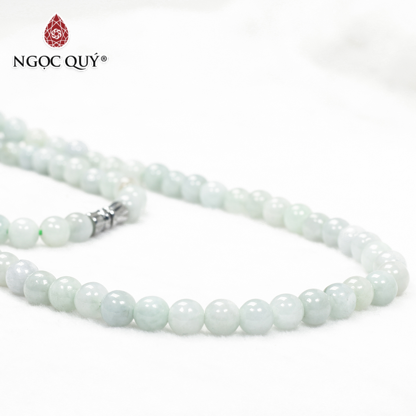 Chuỗi cổ tràng hạt cẩm thạch phỉ thúy 97 hạt 6mm mệnh hỏa, mộc - Ngọc Quý Gemstones