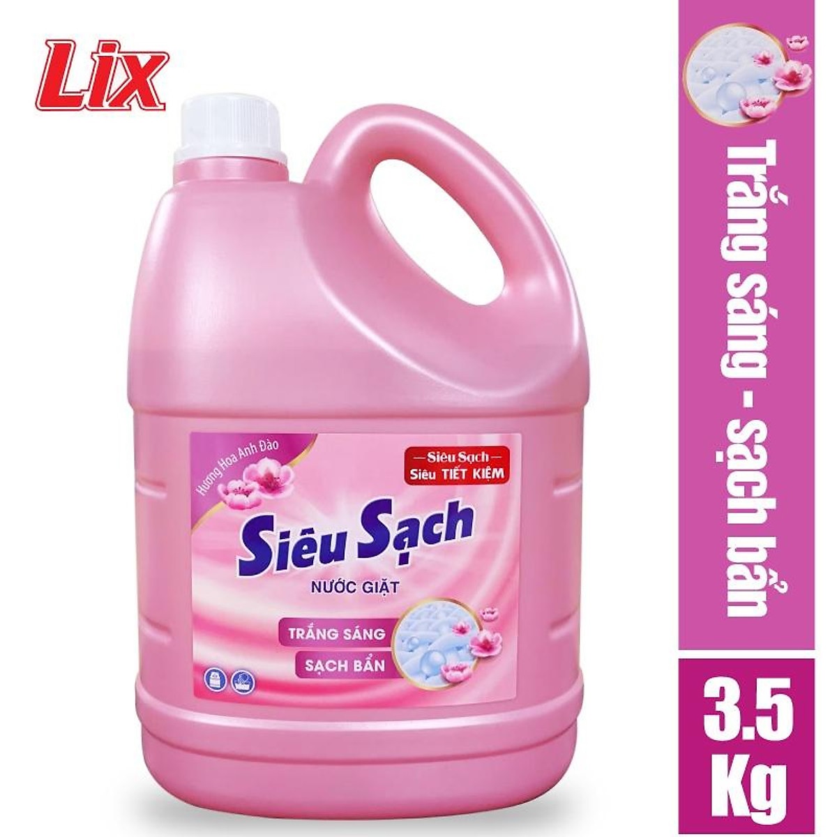 Nước giặt Lix Siêu sạch hương hoa anh đào 3.5kg N2501 làm sạch cực nhanh vết bẩn, tăng gấp đôi sức mạnh giặt tẩy