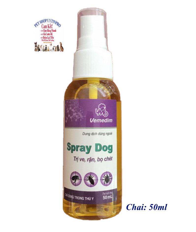 Chai xịt trị ve rận bọ chét ở Chó Spray Dog Giúp diệt sạch ve, rận, bọ chét Sản xuất tại Vemedim Việt Nam