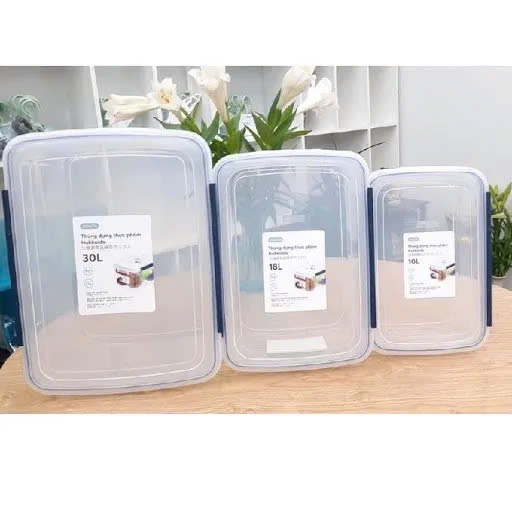 Thùng nhựa trong suốt có nắp Hokkaido Inochi 10L - 18L - 30L đựng đồ, thực phẩm các loại - Nhựa PP nguyên sinh an toàn chắc chắn