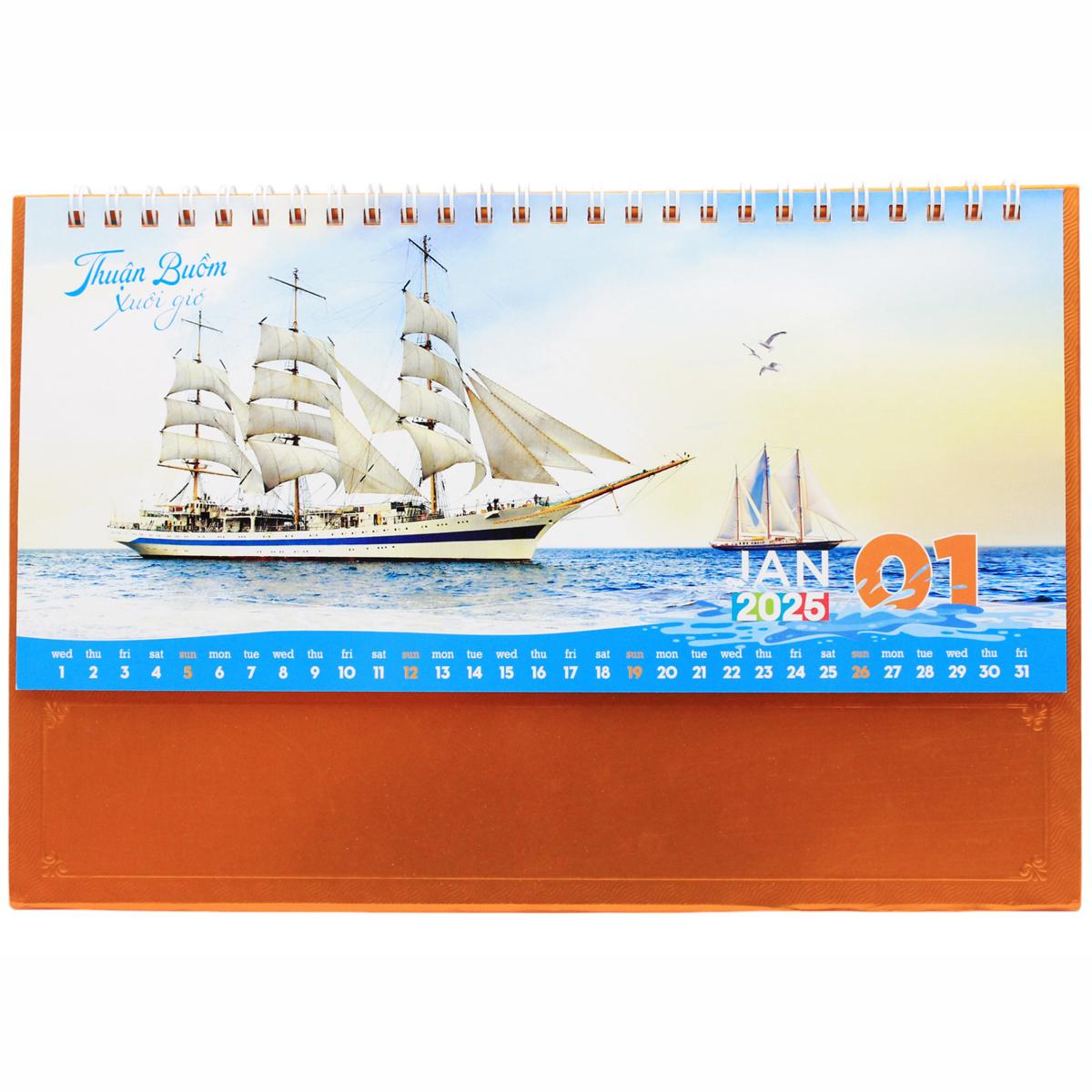 Lịch Bàn 2025 Có Note - Thuận Buồm Xuôi Gió - Văn Lang VL-LB14 - Đế Màu Xanh