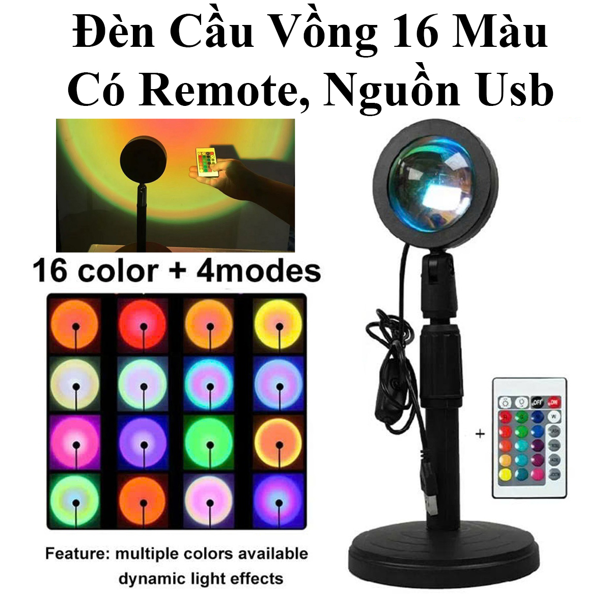 Đèn Cầu Vồng 16 Màu Có Remote – Nguồn Usb, Kéo Dài Đến 34Cm, Chụp Ảnh, Livestream &amp; Trang Trí Phòng