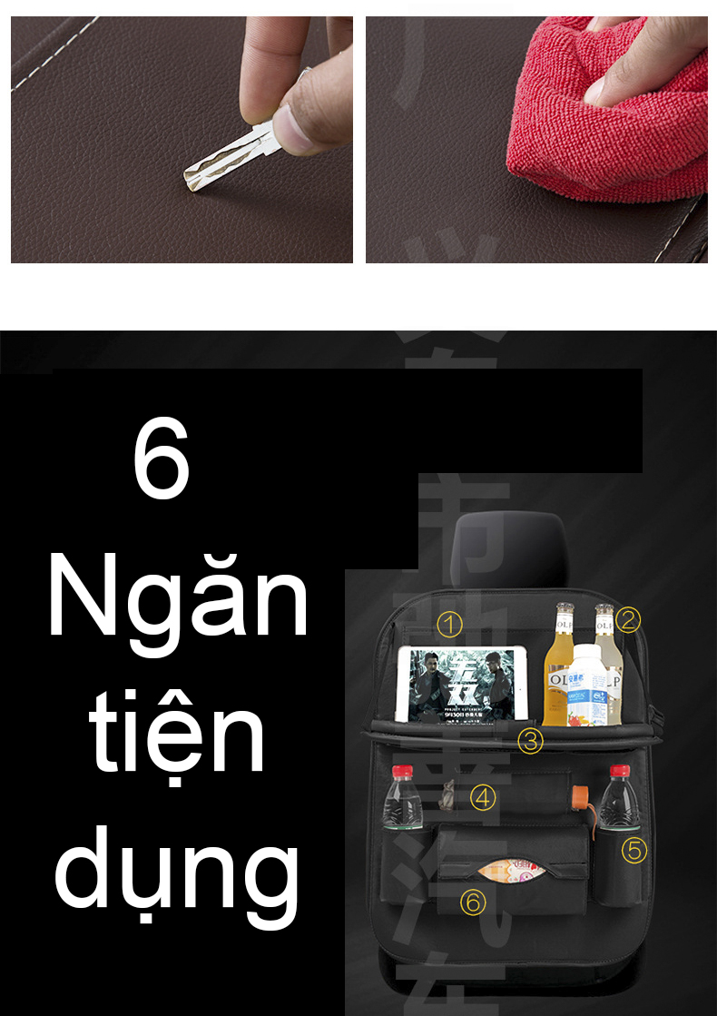 Túi Treo Đồ Sau Ghế Da Cao Cấp có bàn ăn gấp gọn dành cho xe ô tô - Các ngăn chứa thiết kế thông minh tiện lợi - Màu Be - PHÙ HỢP VỚI TẤT CẢ CÁC LOẠI XE