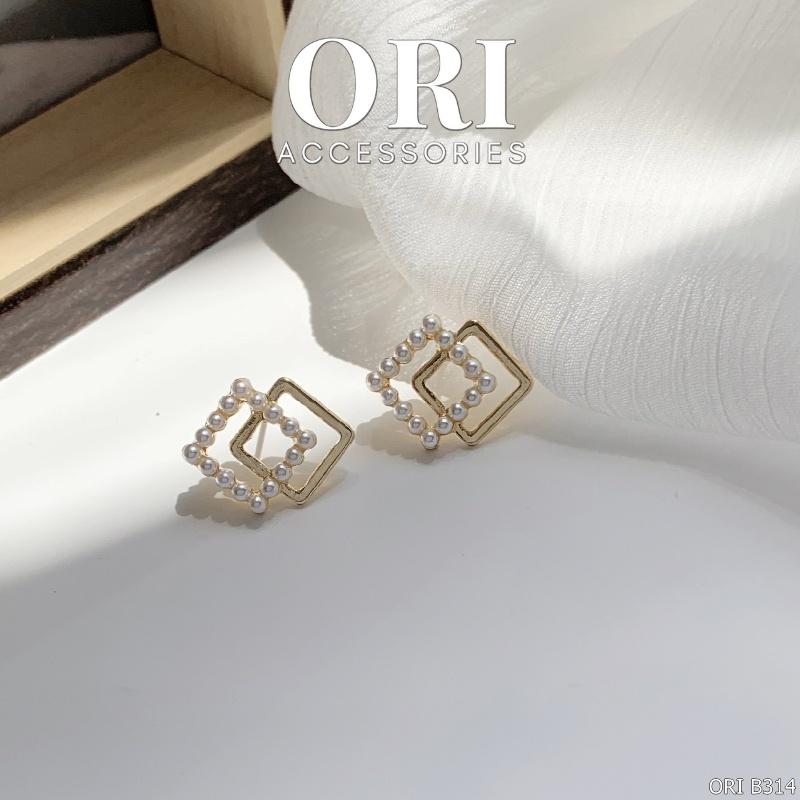 Bông tai nữ dáng nhỏ Double Square xinh xắn thời trang ORI ACCESSORIES B314