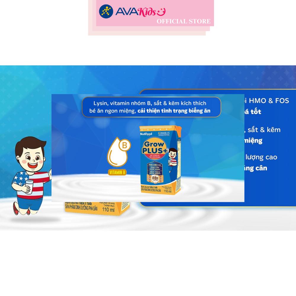 Lốc 4 hộp sữa pha sẵn Nutifood GrowPLUS+ xanh hương vani 110 ml cho trẻ biếng ăn (từ 1 tuổi)