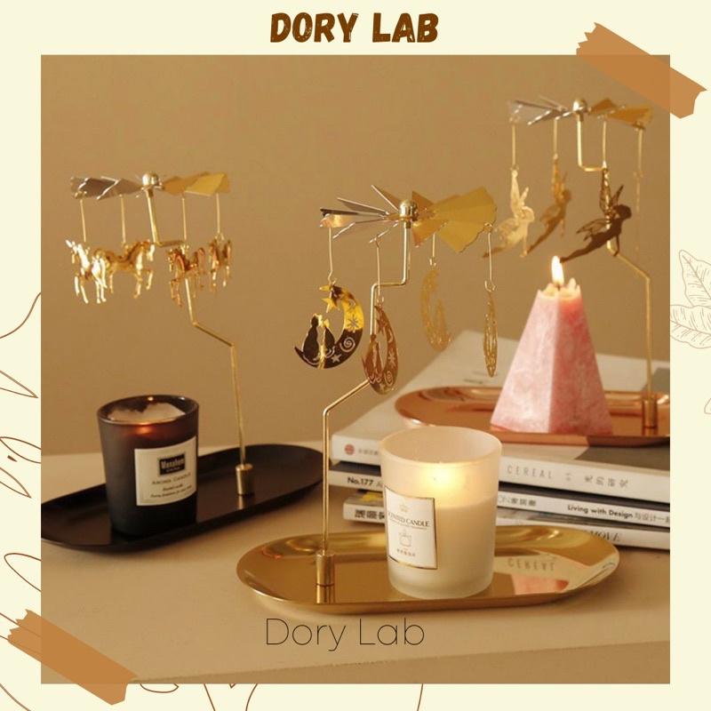 Khay Đựng Nến Thơm Kèm Chong Chóng Xoay Màu Vàng Kim Sang Trọng, Phụ Kiện Decor Nến - Dory Lab