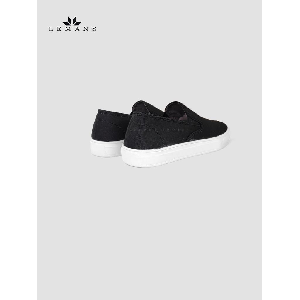 Giày lười vải nam slip-on LEMANS, mũ vải thô canvas 2 màu ĐEN &amp; GHI XÁM, đế cao su, bảo hành 06 Tháng