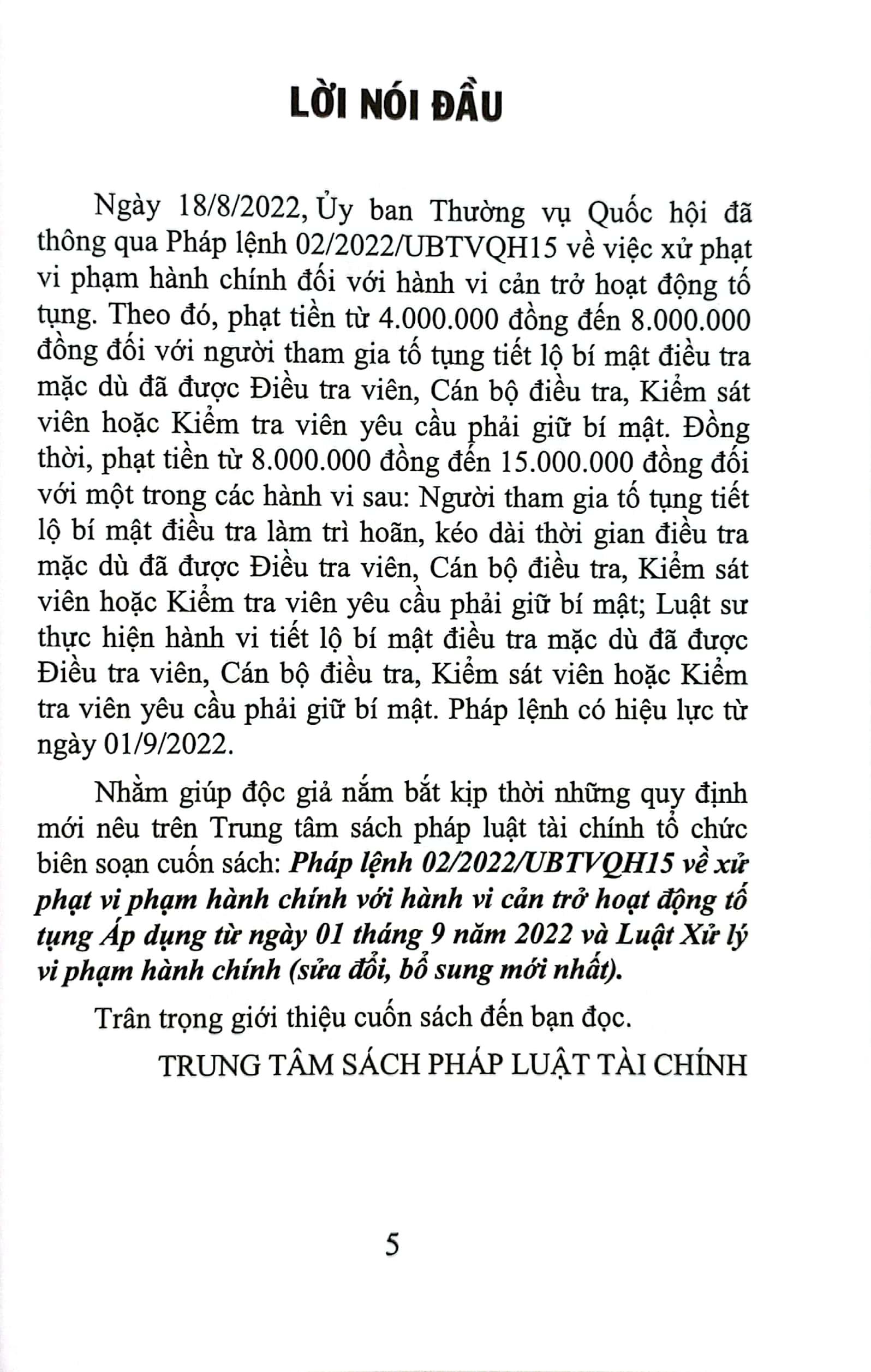 Pháp Lệnh 02/2022/UBTVQH15 Về Xử Phạt Vi Phạm Hành Chính Với Hành Vi Cản Trở Hoạt Động Tố Tụng Áp Dụng Từ Ngày 01 Tháng 9 Năm 2022 Và Luật Xử Lý Vi Phạm Hành Chính