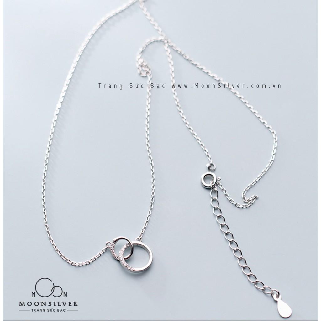 Dây chuyền, vòng cổ bạc moonsilver hình vòng tròn đôi đính đá