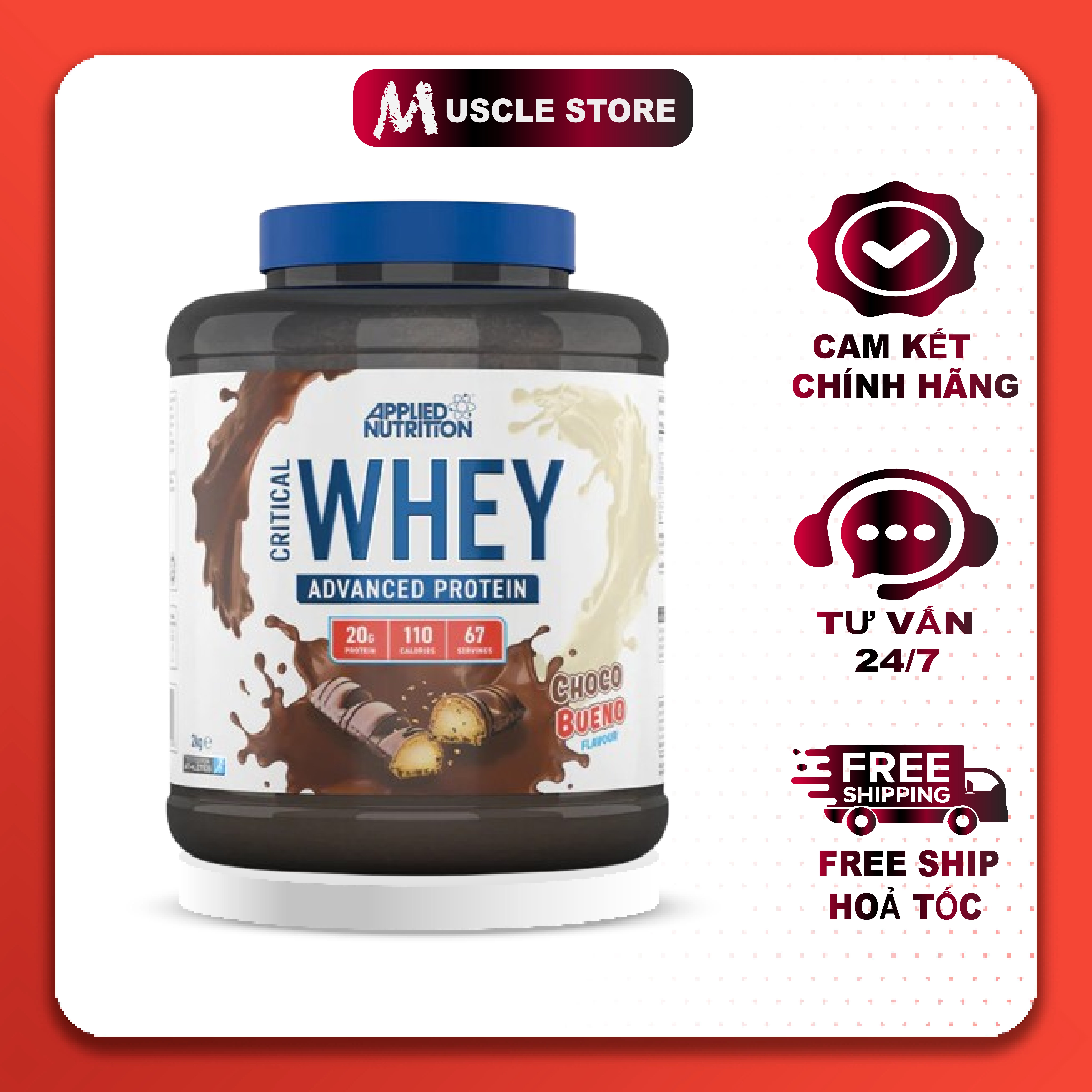 Critical Whey Applied Nutrition , Sữa Tăng Cơ Giảm Mỡ Whey Protein Từ Sữa Bò Ăn Cỏ Tự Nhiên Grass-Fed