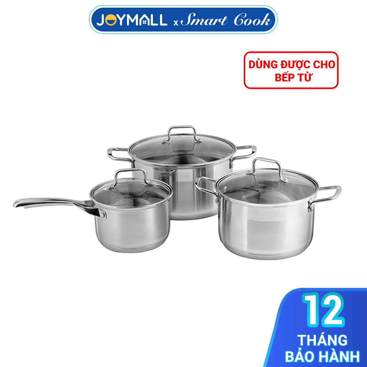 Bộ nồi quánh inox cao cấp Smartcook 2101OL size 16, 20, 24cm, Hàng chính hãng, dùng được mọi loại bếp - JoyMall