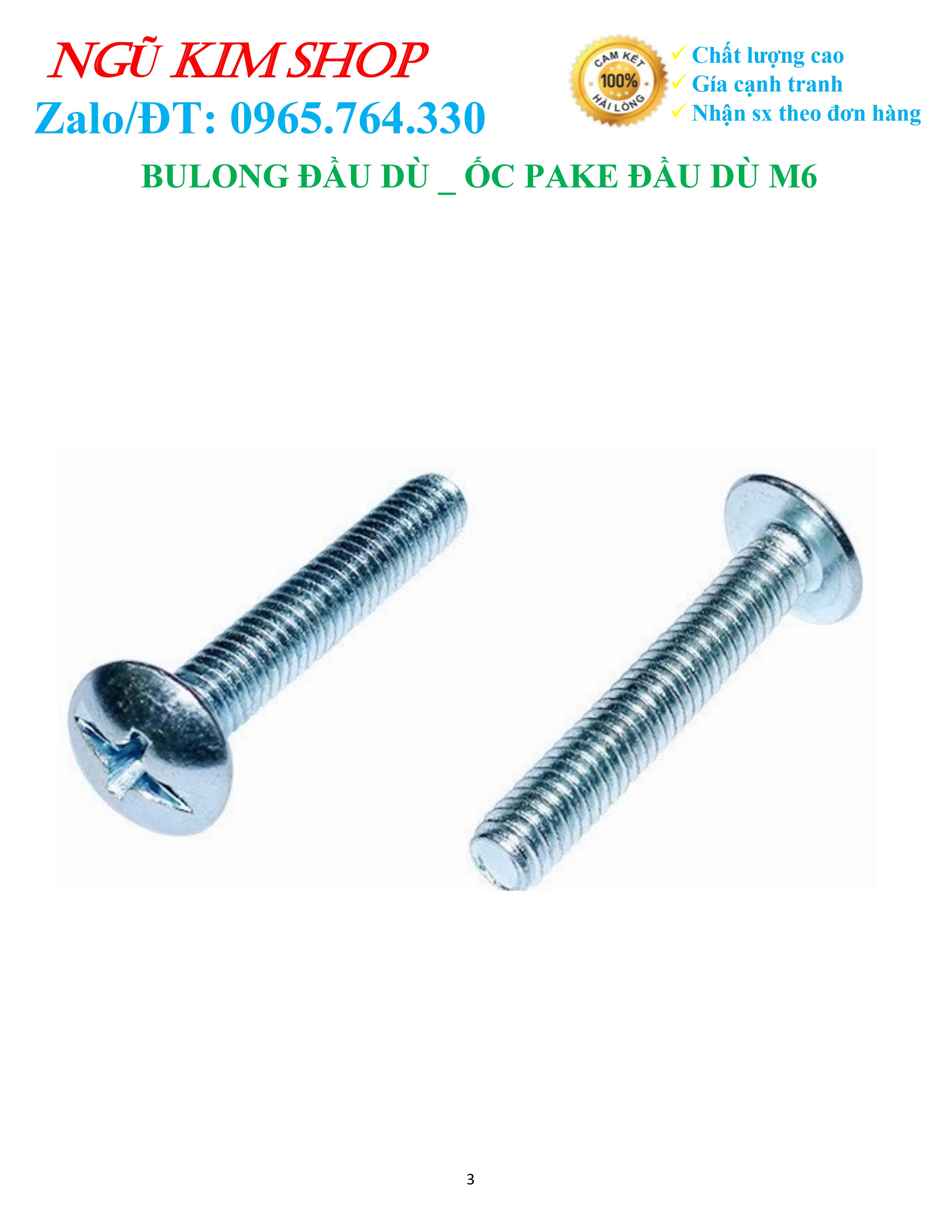 BULONG ĐẦU DÙ _ ỐC PAKE ĐẦU DÙ M6