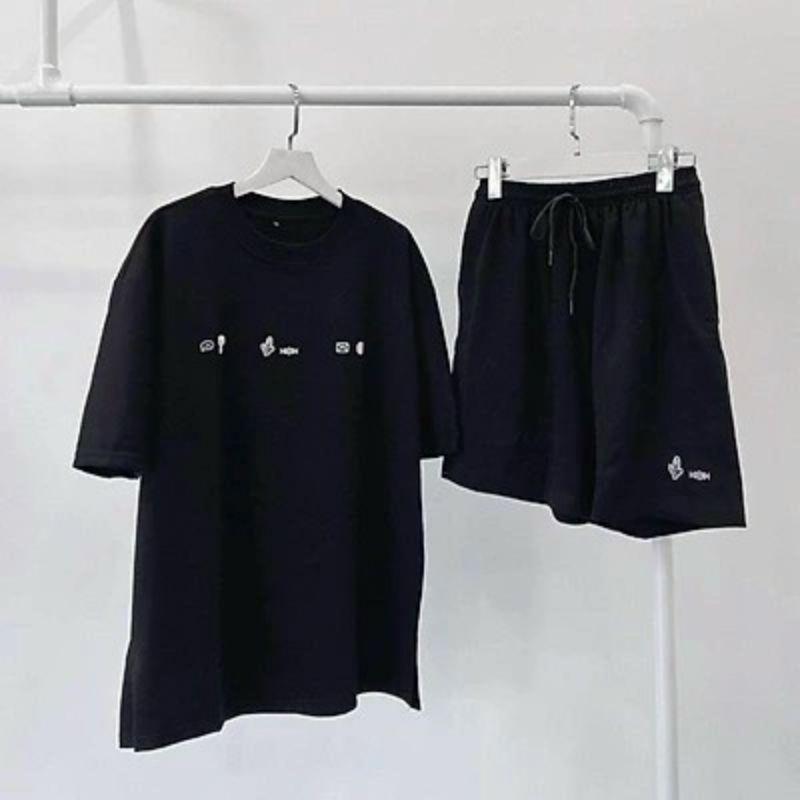 Bộ mặc nhà unisex nam nữ in chữ phối màu,set đùi kèm áo phông tay lỡ form rộng đi chơi đi học đều được