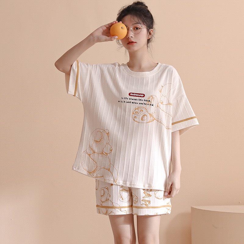 Đồ Bộ Pyjama Nữ Quần Đùi Áo Ngắn Tay Cotton Đơn Giản Tự Nhiên Dành Cho Nữ - Bộ Ngủ Cộc Mặc Nhà