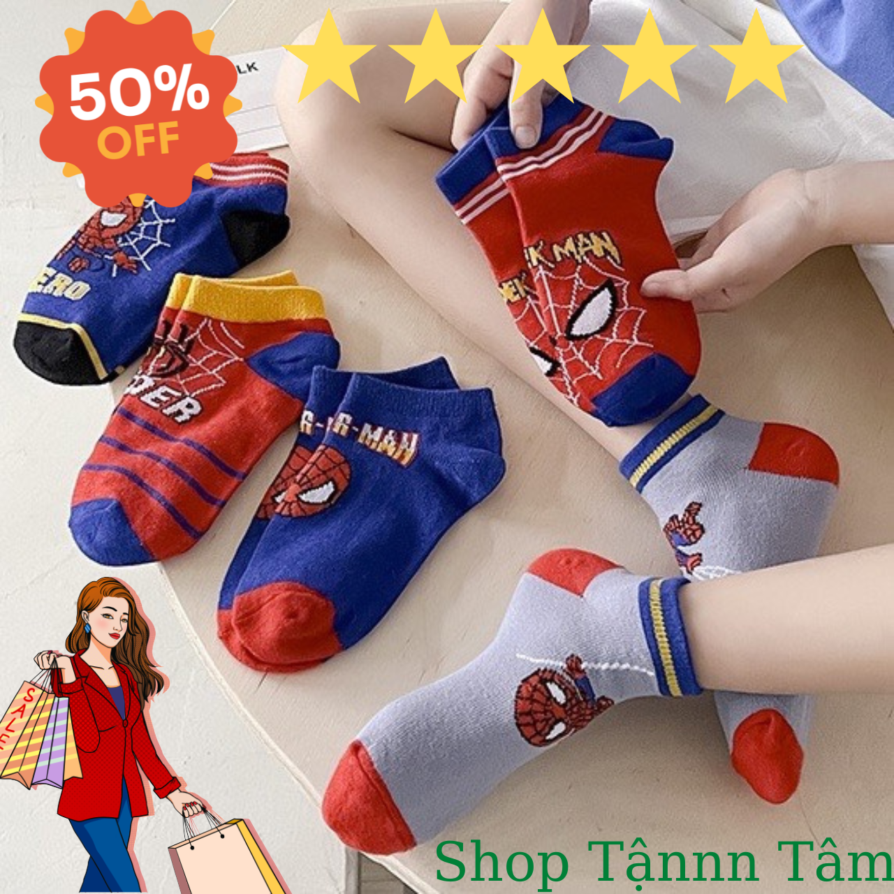 Tất Người Nhện Cho Bé Vớ Trẻ Em Hoạt Hình Siêu Nhân Spider man Chất Liệu Cotton Thấm Hút Mồ Hôi 0-6 Tuổi