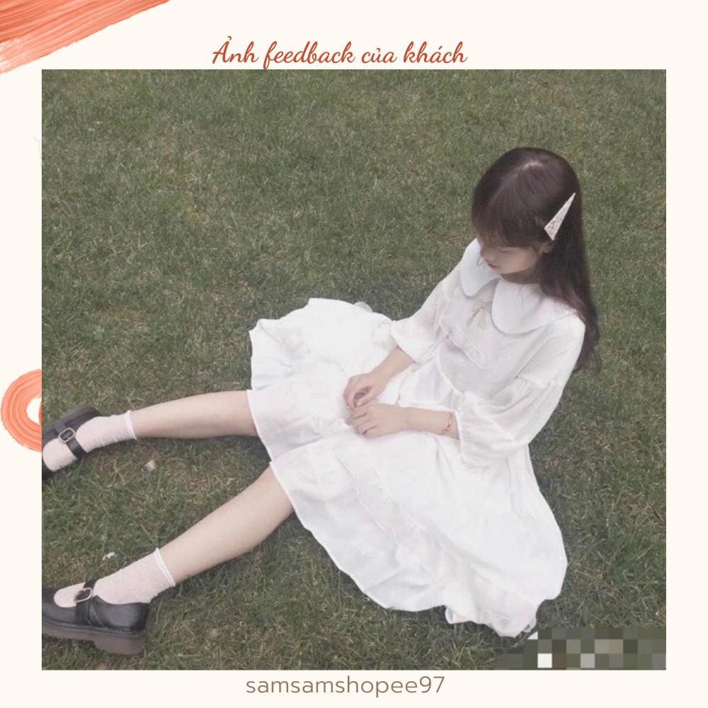 Váy lolita trắng cổ nơ dễ thương