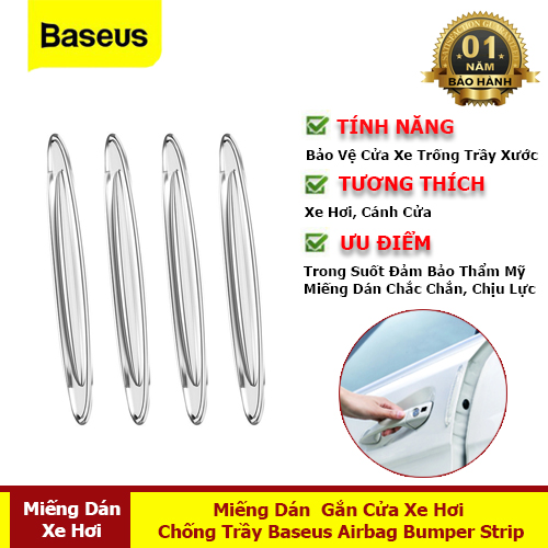 Miếng Dán Cao Su Gắn Cửa Xe Hơi Chống Trầy Airbag Bumper Strip (Bộ 4 Cái, Trong Suốt) - Hàng Chính Hãng Baseus