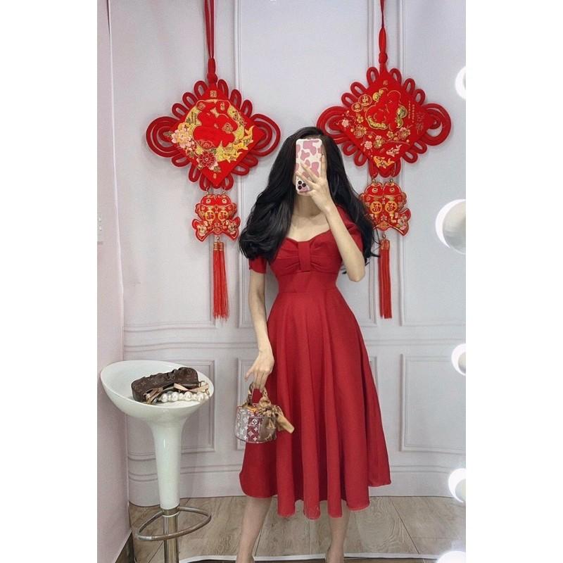 Đầm tay phồng nhún có mút ngực