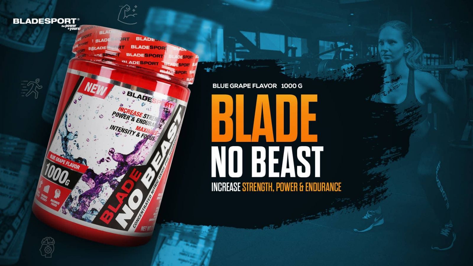 Thực phẩm bổ sung Pre-Workout Blade No Beast 1000g - 93 lần dùng - Hỗ trợ tăng sức mạnh, sức bền, tăng sự tập trung tỉnh táo cho người tập luyện thể hình và thể thao - Thương hiệu Châu Âu - Bladesport