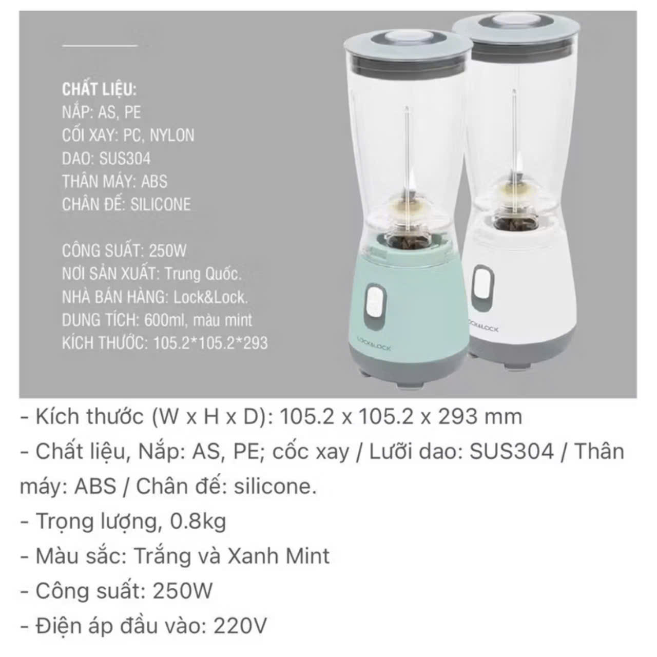 Máy Xay Sinh Tố Cá Nhân Mini LocknLock 600ml EJM436 (hàng chính hãng) nhỏ gọn, tiện lợi