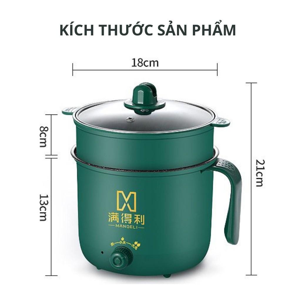 Nồi Lẩu Điện Mini Núm Xoay 2 Nấc nhiệt Kèm Giá Hấp 1,8L, Ca Mì Nấu Cơm Đa Năng 2 Tầng