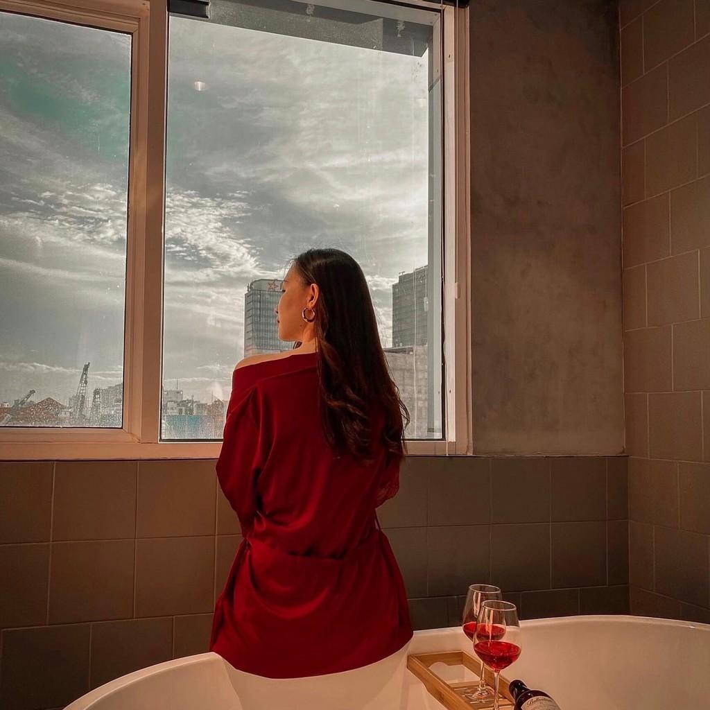 Áo choàng kimono lụa phối ren tinh tế hàng nhập cao cấp