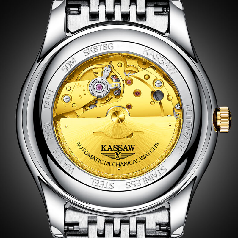 Đồng hồ nam chính hãng KASSAW K878-2 Kính sapphire ,chống xước,Chống nước 50m,Bảo hành 24 tháng,Máy cơ (Automatic),Dây da Kim loại Thép không gỉ 316L