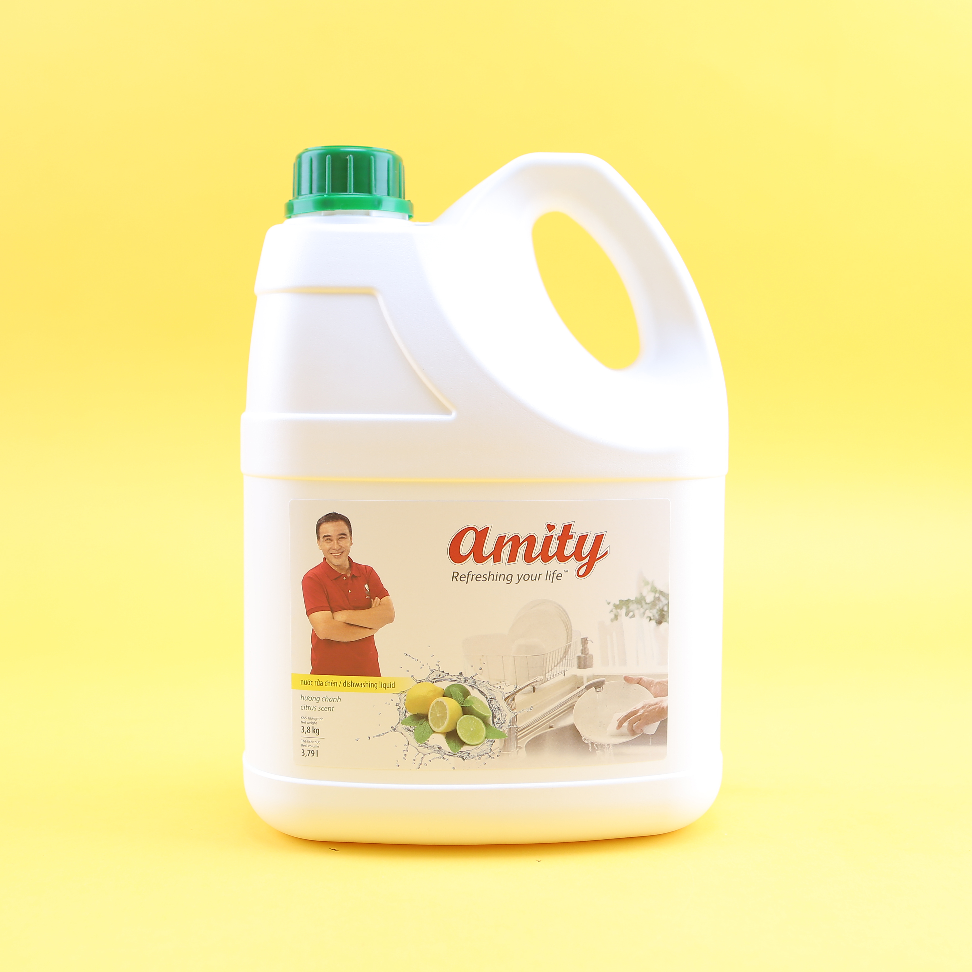 Nước Rửa Chén Amity Hương Chanh Mềm Dịu Cho Da Tay Sạch Nhanh Chén Bát Can 3,8kg