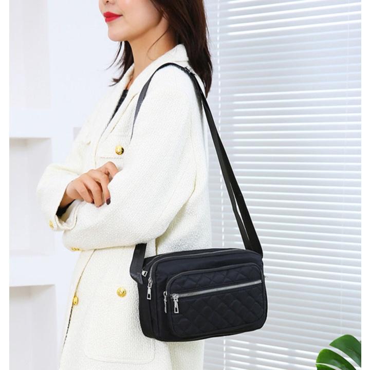 Túi đeo chéo nữ vải dù trần trám, nhiều ngăn chống nước, phong cách Hàn Quốc Size 25cm TUI-20