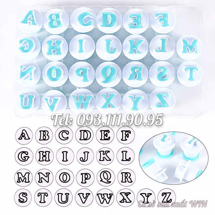 Khuôn Cookie, cutter, fondant, khuôn nhận lò xo 26 chữ cái in hoa, chữ thường, 10 số – Mã số 1909