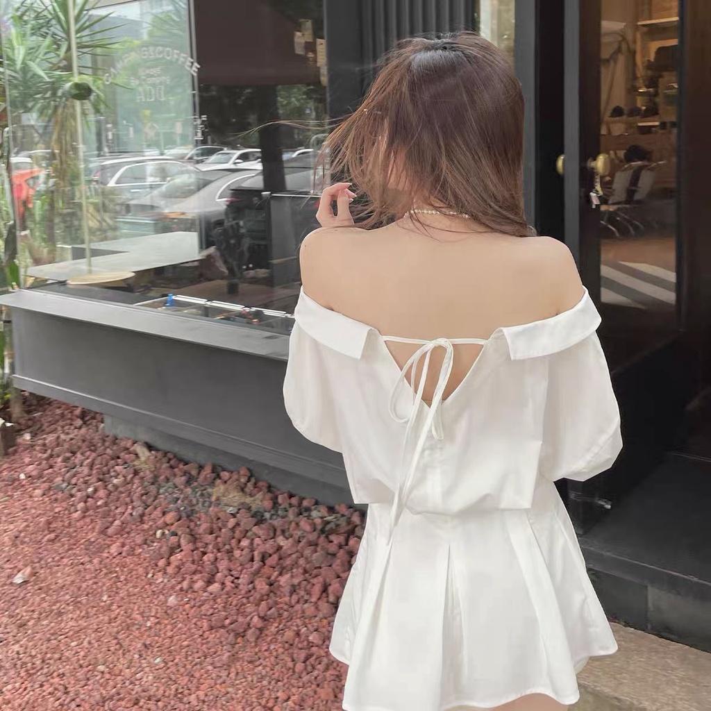 Đầm xếp ly trễ vai dáng xòe đầm babydoll nữ xinh xắn