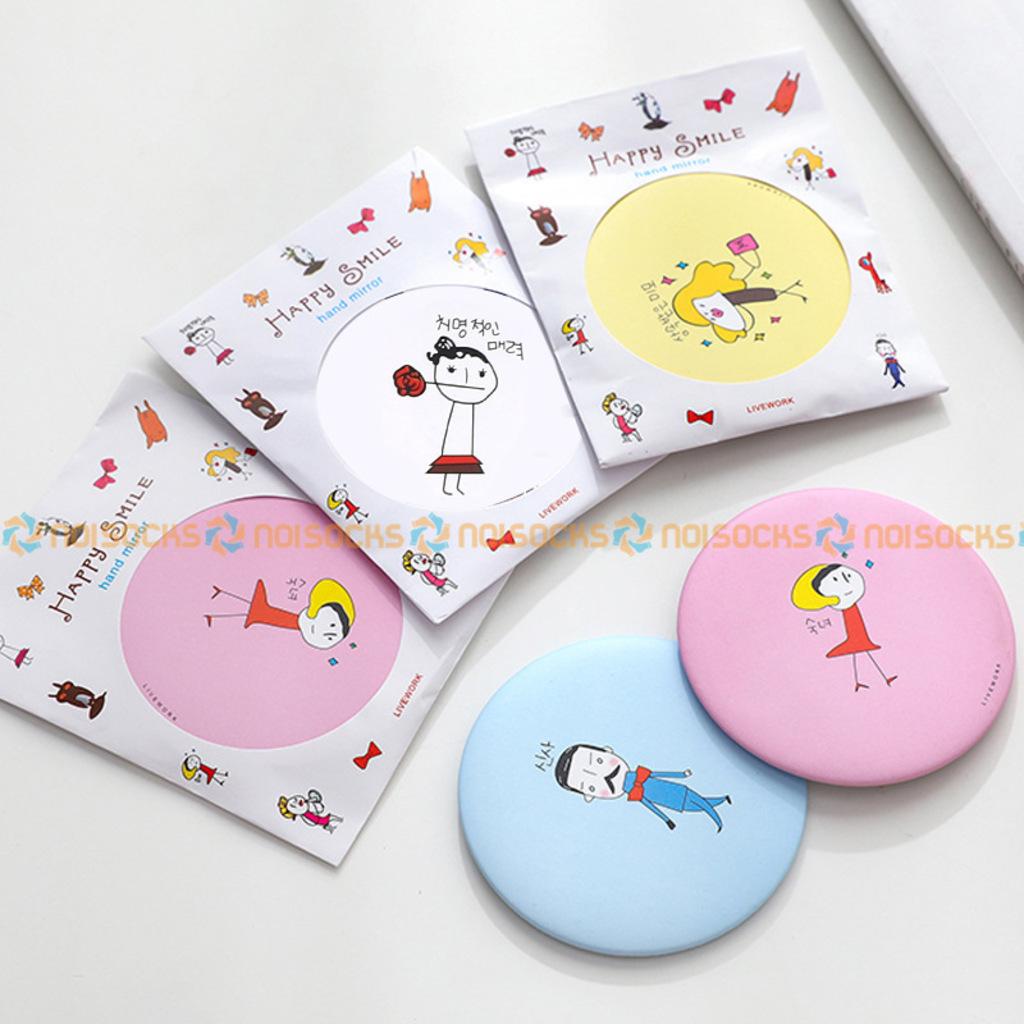 Gương trang điểm mini, gương tròn bỏ túi siêu cute Họa Tiết Hoạt Hình, nhiều mẫu, viền kim loại