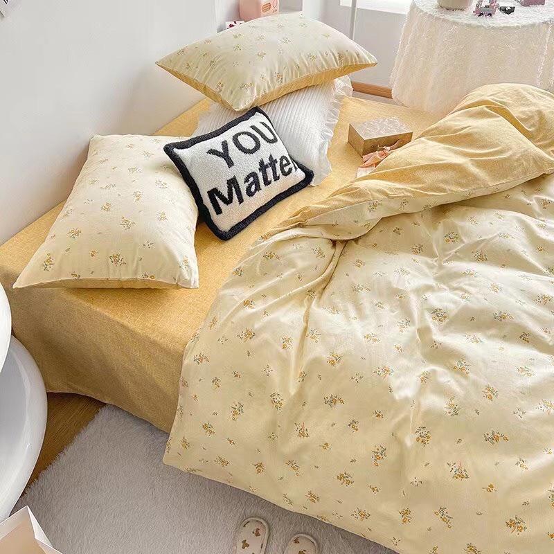 Set Cotton living 100% cotton Hàng Nhập Khẩu Cao Cấp 4 Món Hoa Nhí Vàng