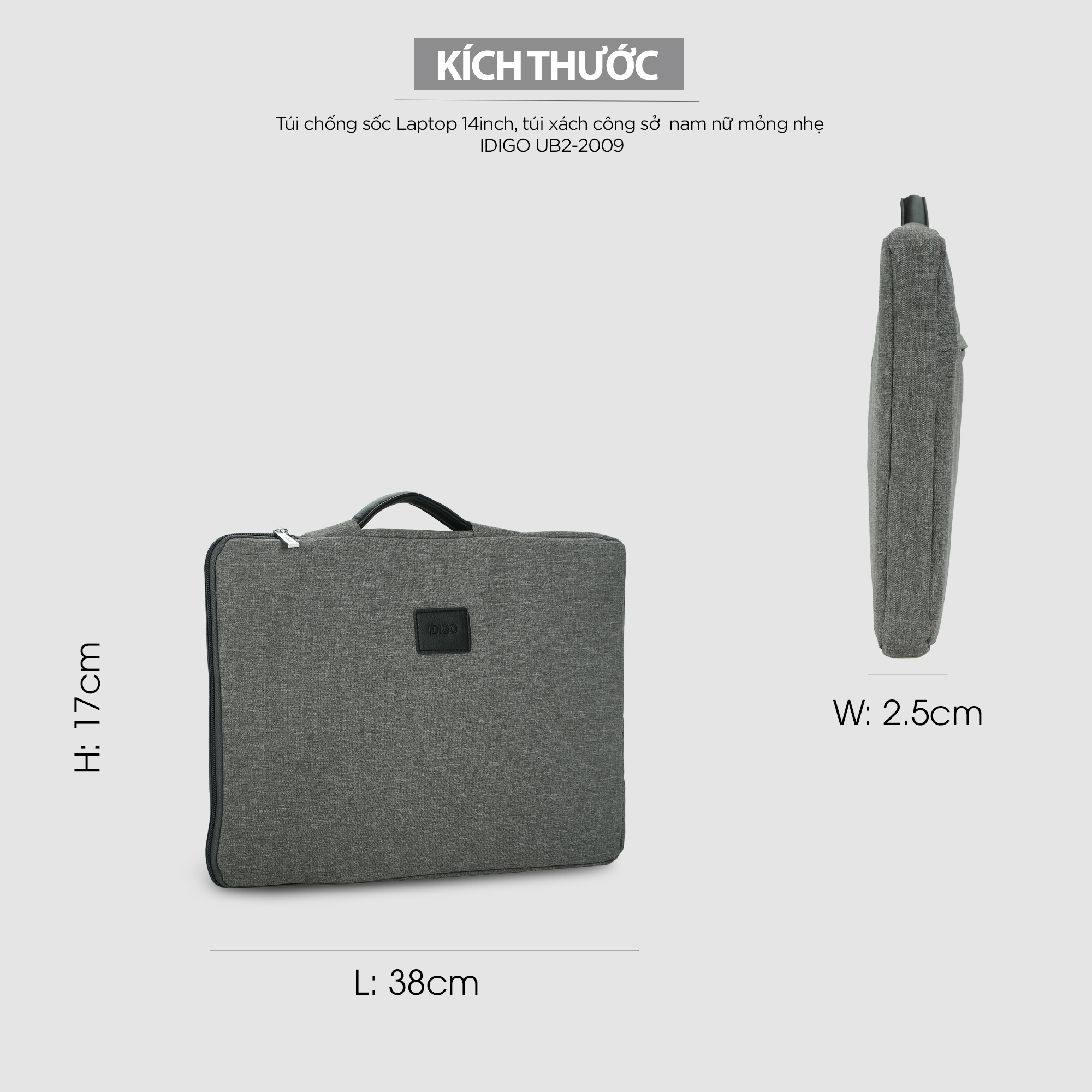 Túi chống sốc Laptop 14inch, túi xách công sở đựng máy tính nam nữ mỏng nhẹ vải bố jeans IDIGO UB2-2009