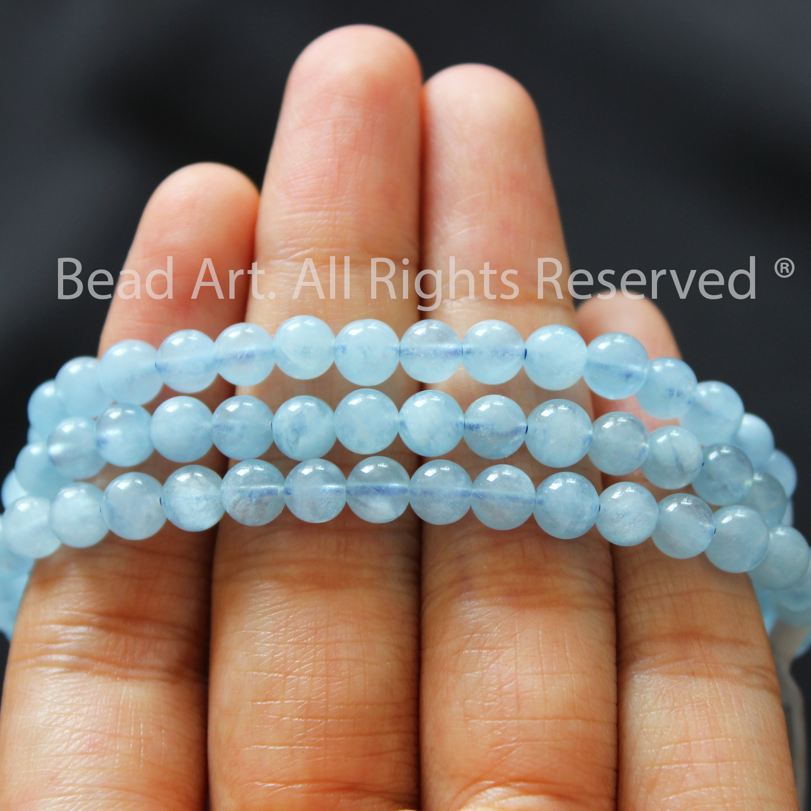 6MM Đá Aquamarine Hải Lam Ngọc Tự Nhiên Xanh Biển Loại AB, Mệnh Thuỷ, Mộc, Phối Vòng Tay Phong Thuỷ, Chuỗi Hạt - Bead Art