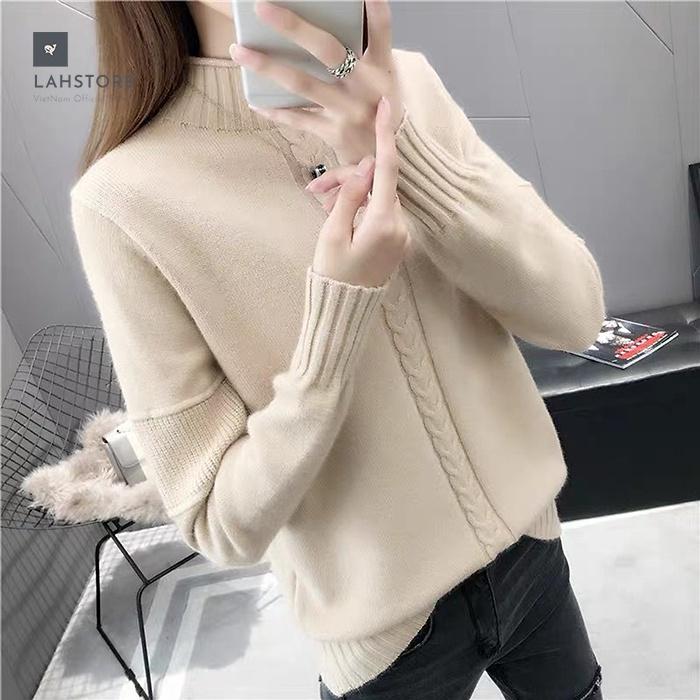 Áo len nữ cổ 3 phân trần gân thừng ấm áp LAHSTORE thu đông 2021