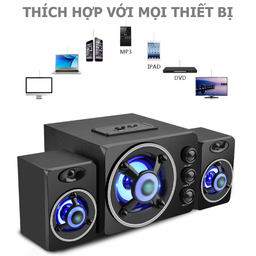 Bộ Loa Máy Tính Để Bàn D-208 Âm Thanh Trầm Hỗ Trợ Bluetooth, USB, Thẻ nhớ, Jack 3.5