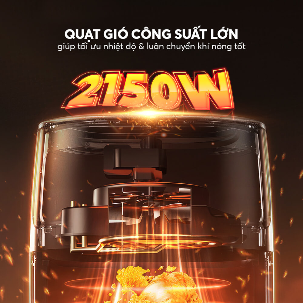 Nồi chiên không dầu Elmich 8.3L AFE-3951OL, công suất lớn 1800W – 2150W, làm chín thức ăn nhanh, chất liệu chống dính cao cấp, an toàn cho sức khỏe - Hàng chính hãng