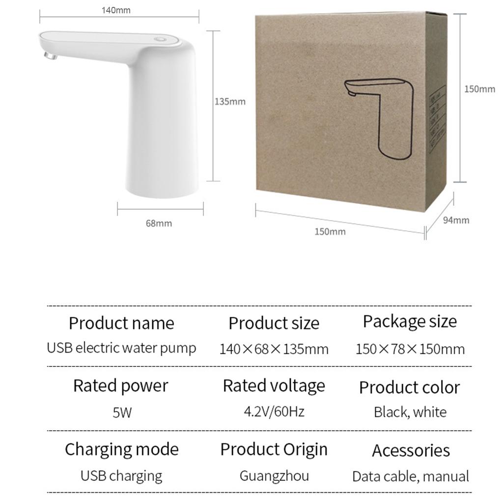 Electric Water Bottle Pump, Gallon Water Dispenser, Automatic Barreled Water Pump USB Portable Home, Easy to Install