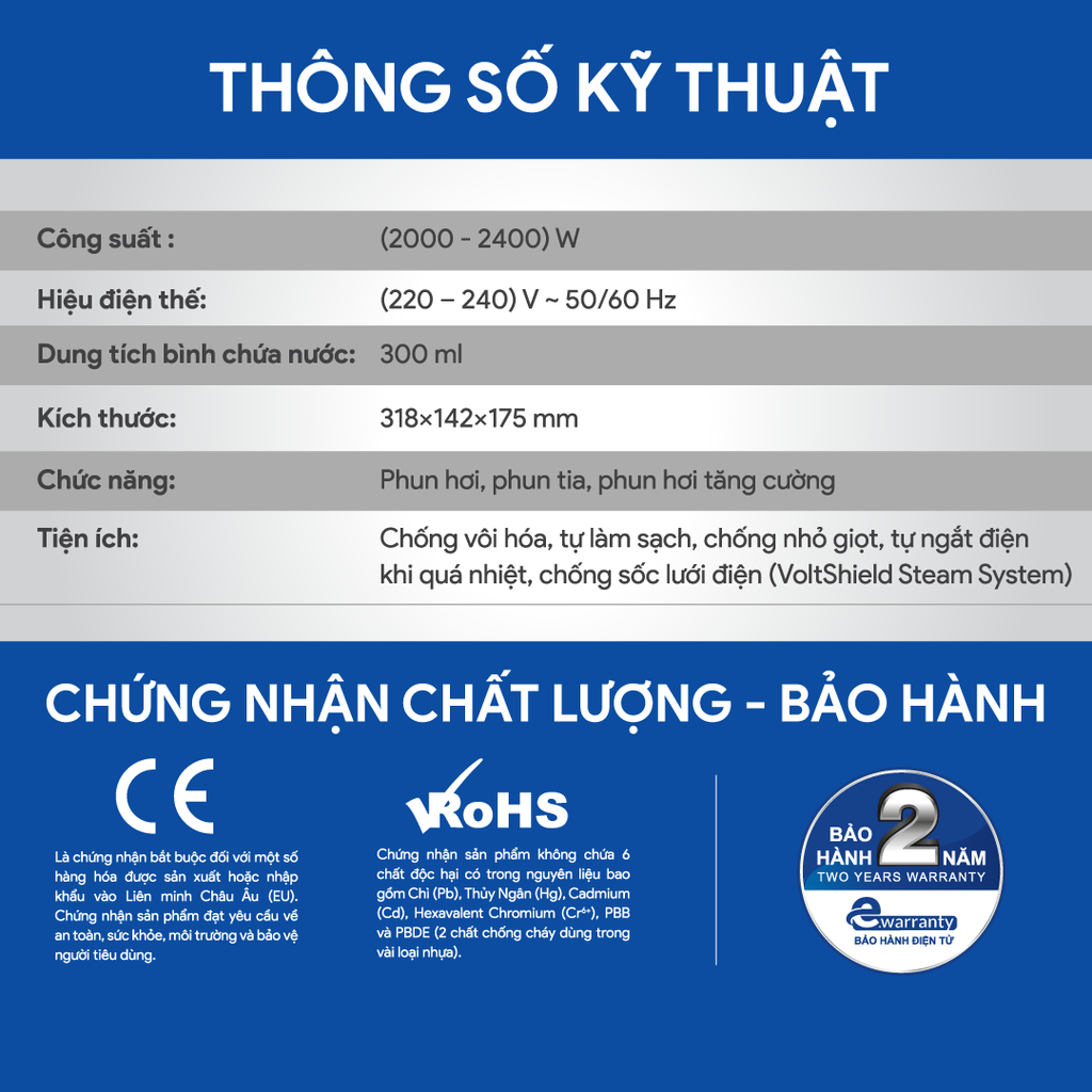 Bàn Ủi Hơi Nước BlueStone SIB-3833 300ml 2400W - Hàng chính hãng - Xanh đen